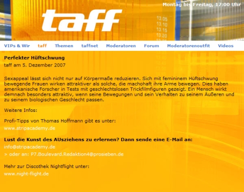 taff · Der perfekte Hüftschwung · Archivbeleg